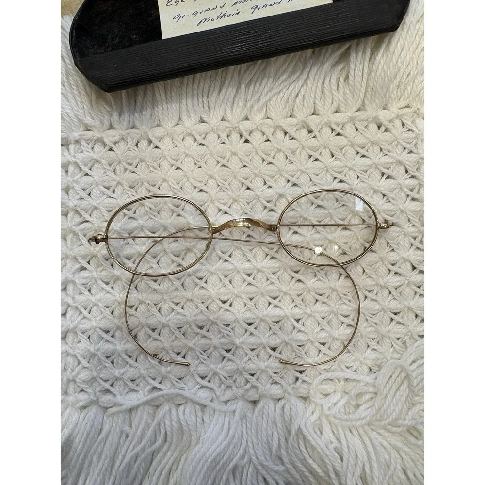 Vintage Antique Wire 12k Gold Rim Eye Glasses w/ Case Eyeglass And Note 11 Grams